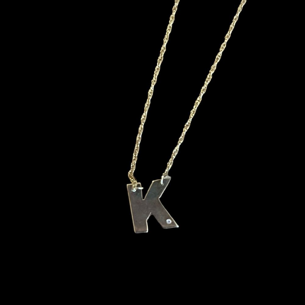 Sterling Silver Gold Plated Initial 'K' Necklace with a Diamond Accent